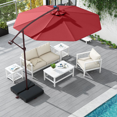 10FT Offset Patio Umbrella Hanging
Cantilever Umbrella Outdoor Sun Shade with Wind Vent & Adjustment 0-45° Tilt,
8 Ribs, UV-Blocking Polyester Outdoor Umbrella for Backyard, Lawn, Garden & Pool