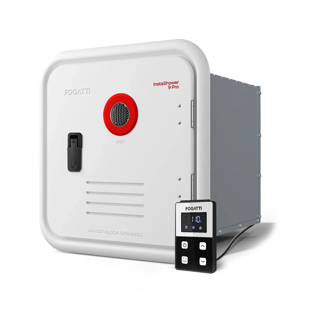 Fogatti InstaShower 9 Pro, 66,000 BTU RV Tankless Water Heater with Door & Mixing Tank