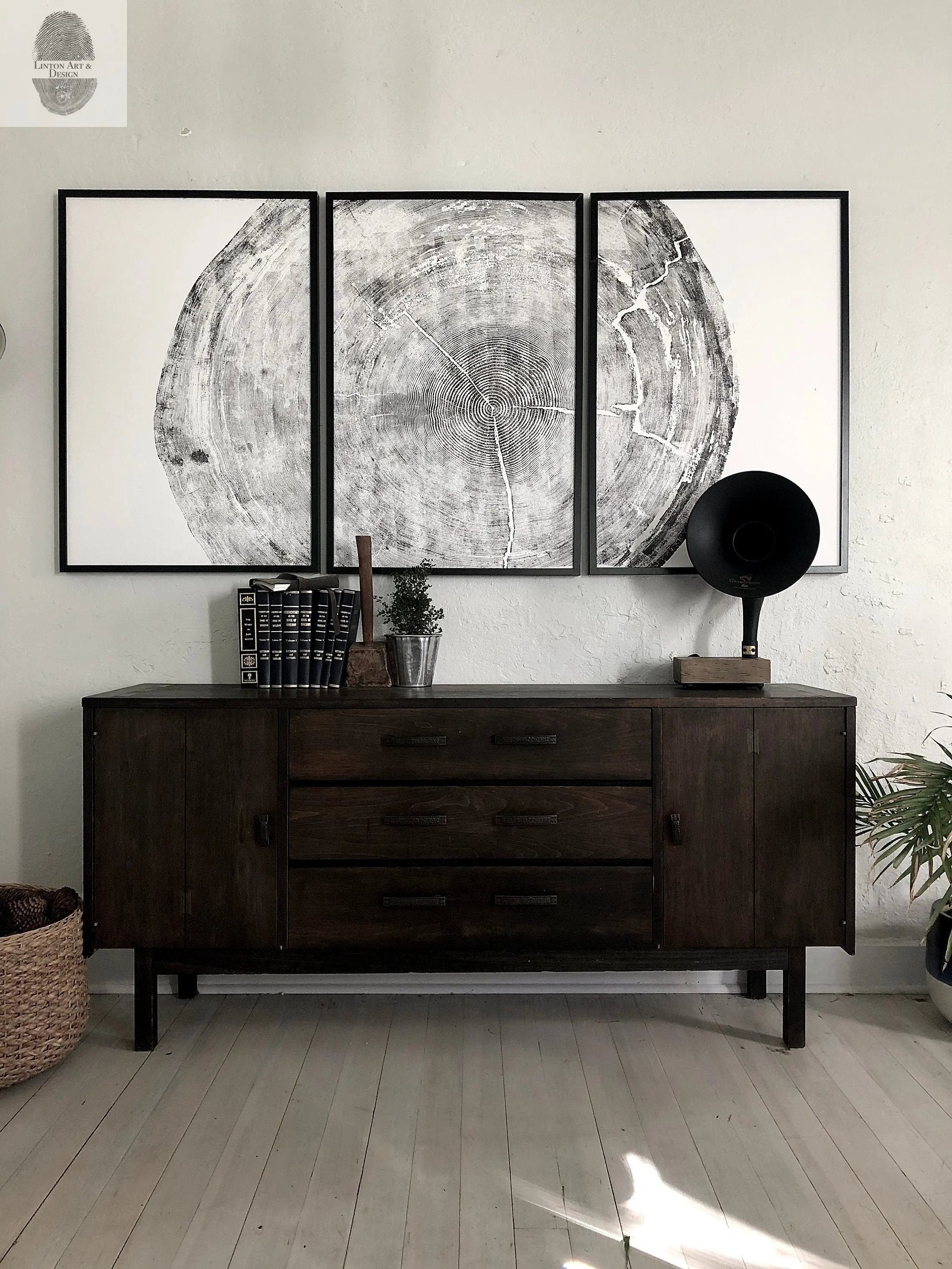 372-Year-Old Sitka Spruce Tree Ring Print Set • 3× 24×36″ Woodcut Art • Oregon Coast Nature Wall Art