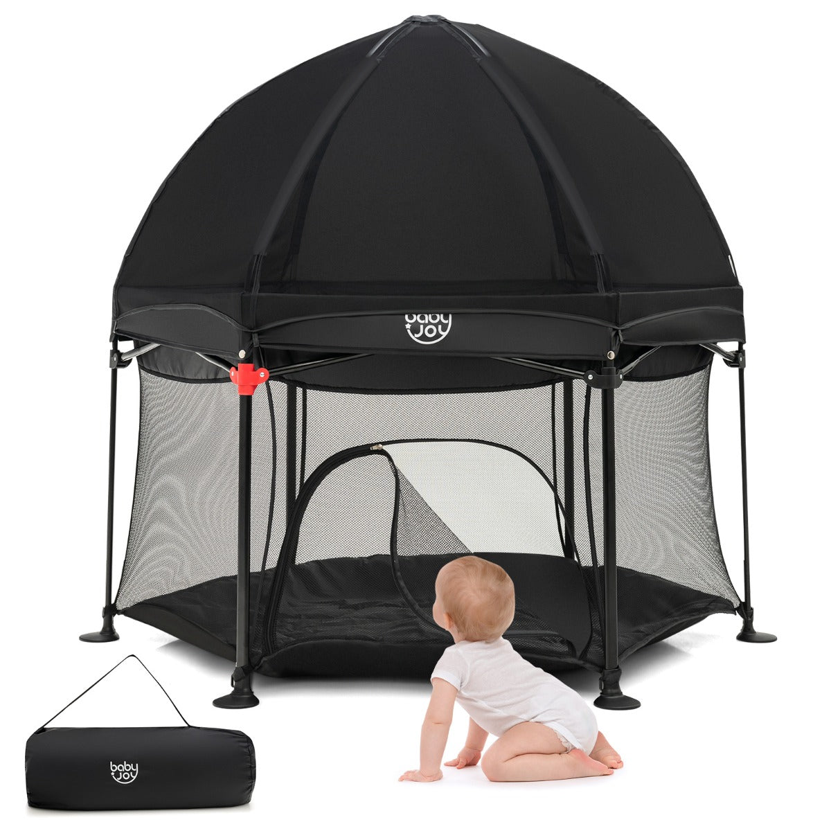 NNECW Portable Baby Playpen with Removable Canopy for Indoor & Outdoor Black