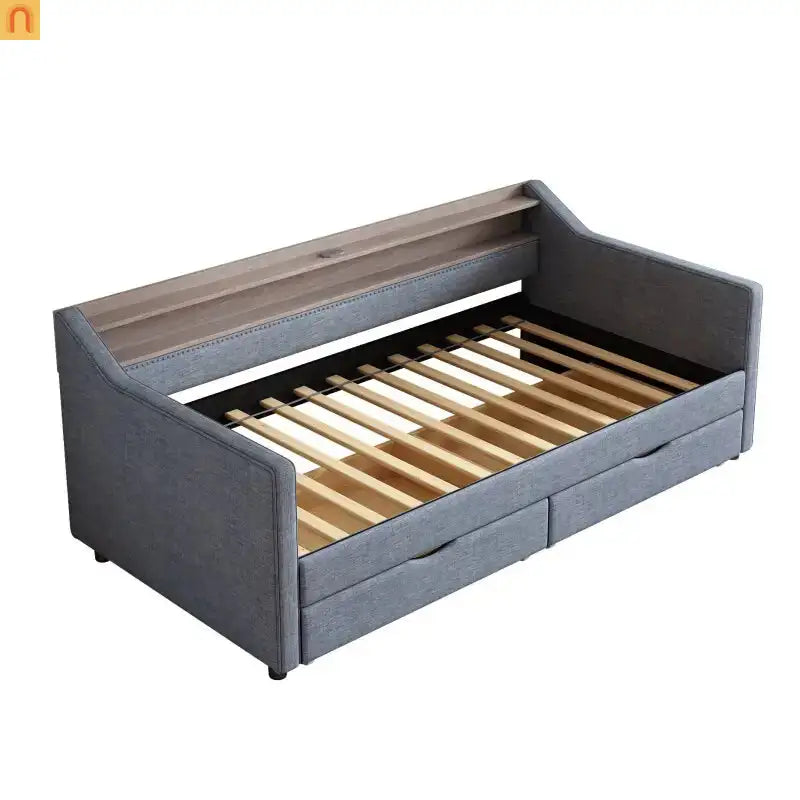 Grey LED Twin Bed with Storage