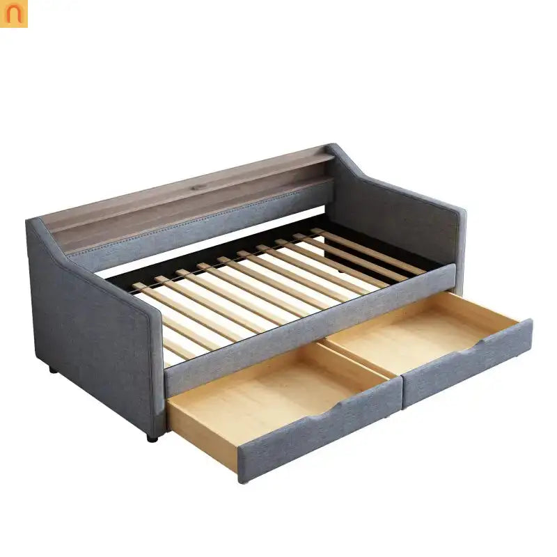 Grey LED Twin Bed with Storage