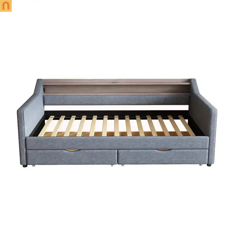 Grey LED Twin Bed with Storage