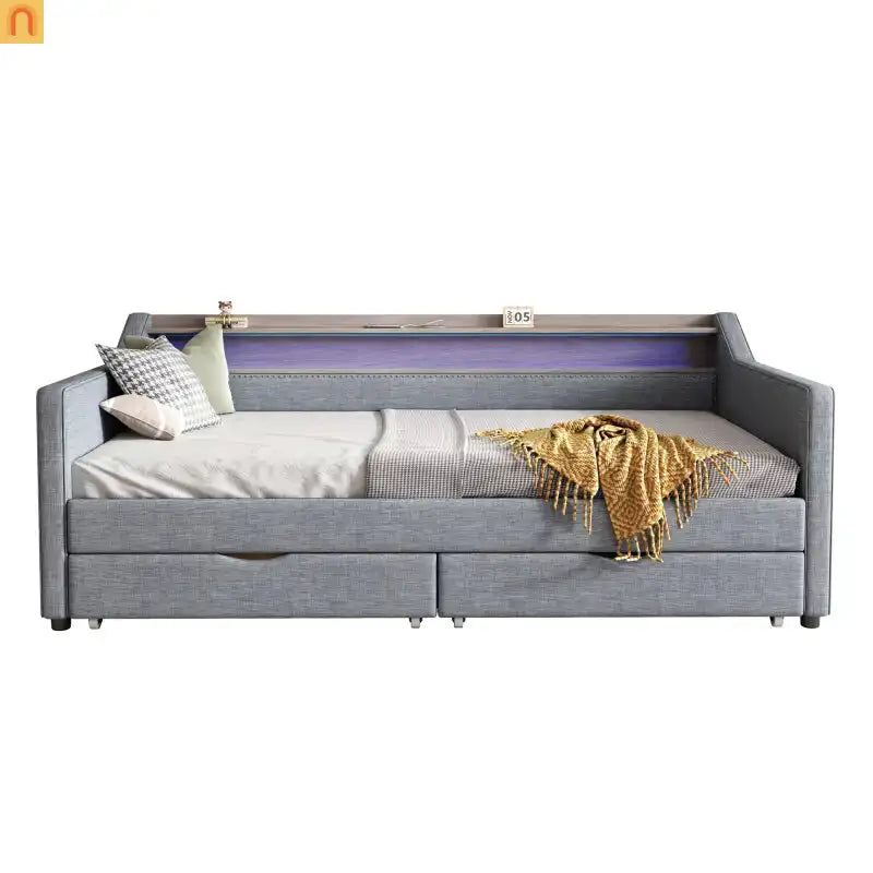 Grey LED Twin Bed with Storage