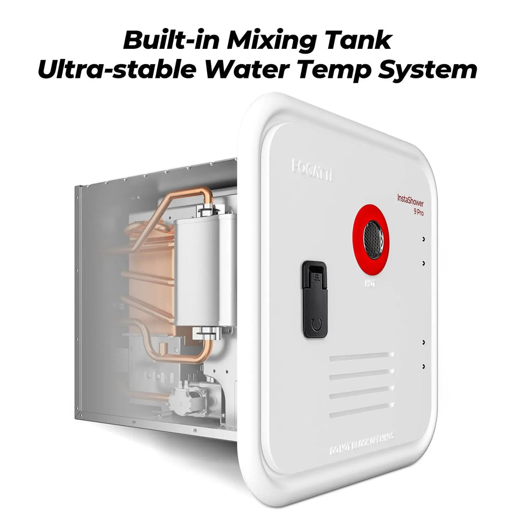Fogatti InstaShower 9 Pro, 66,000 BTU RV Tankless Water Heater with Door & Mixing Tank